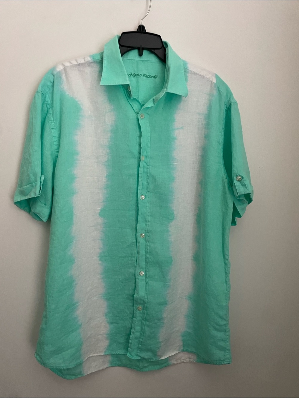 Luciano Visconti Men’s Large Tie Dye Linen Button Down Shirt S/S Resort Beach
